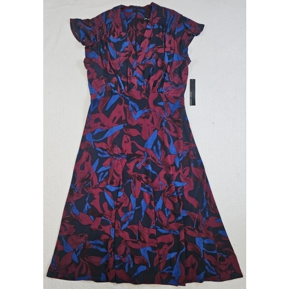 NWT Maggy London Navy Raspberry Ruffle Sleeve Maxi Dress